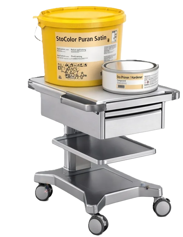Ведра StoColor Puran Satin / Sto Primer Hardener на тележке